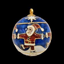 Vintage Cloisonné Ball Christmas Ornament Hand Painted Blue Santa Holding Hands