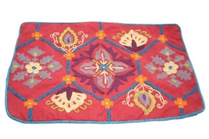 World Market 14x20 Boho Crewel Embroidered Pillow Cover Red Blue Multicolor Boho - Picture 1 of 8