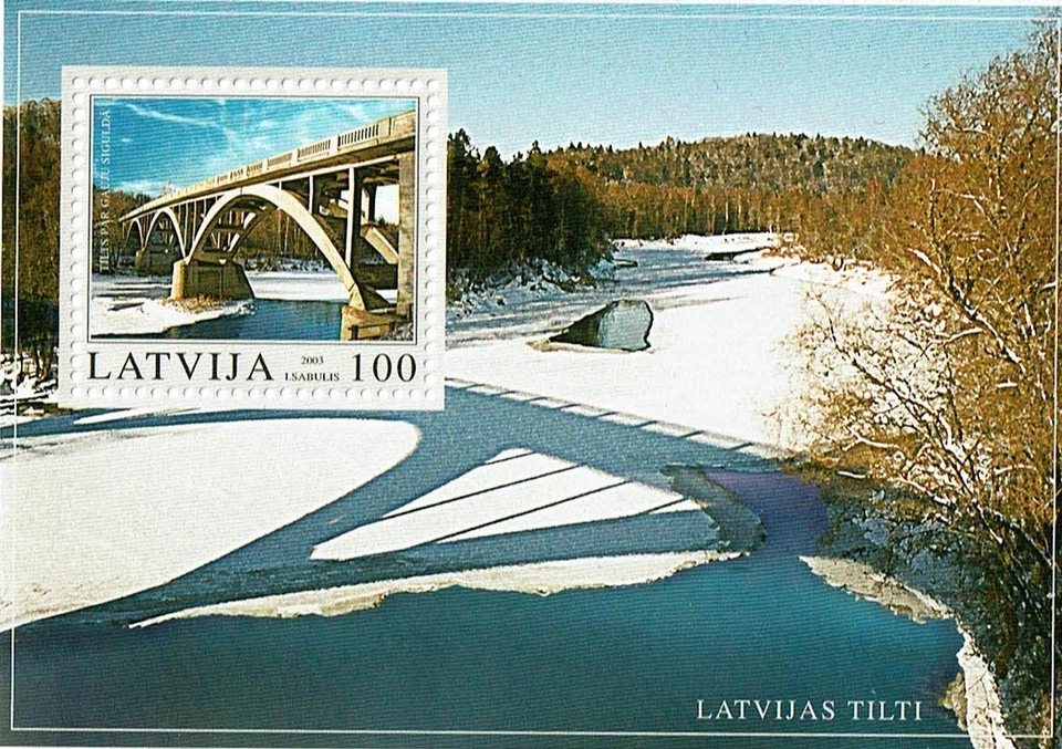 Hoja de recuerdo de LETONIA 2003 - Puente Sigulda sobre el río Gauja MNH Foto 1 de 1
