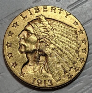 1913 USA 2,5 Gold Dollars Indian Head - Foto 1 di 2