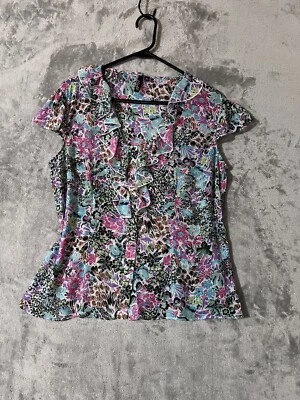 Blusa Milano Essentials con Volantes Azul Rosa Para Mujer Talla XL Romántica Cuello en V Transparente Foto 1 de 4