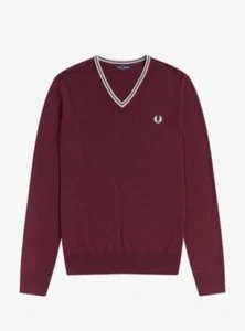 Fred Perry Classic V Neck Jumper Burgundy - Picture 1 of 4