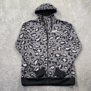 Neff Activewear Full Zip Up Leopard Thumbhole Hoodies Men's Size L Gray Black - Picture 1 of 12