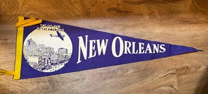 VINTAGE NEW ORLEANS FELT FLAG BANNER Pennant 26.5” “Air Hub Of The Americas” - Picture 1 of 3
