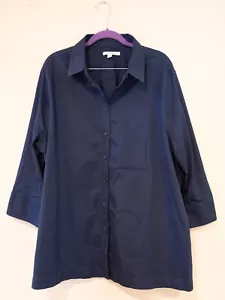 Chicos Womens Navy Blue No Iron Stretch Cotton Oversized Tunic Shirt Sz 4 XXL - Picture 1 of 3