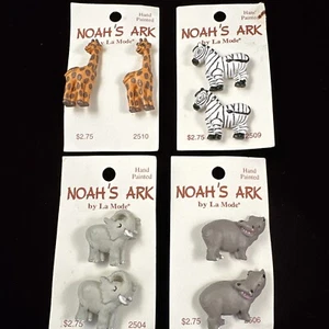 Vintage Animal Buttons GIRAFFE, ZEBRA, ELEPHANT, HIPPO  Noah's Ark Lot of 4 sets - Picture 1 of 19