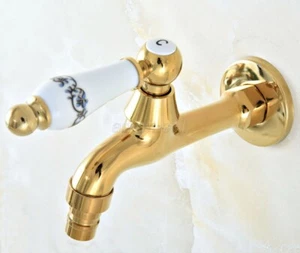 Gold Color Brass Cold Water Wall Tap Garden Faucet Washing Machine Water Tap - Picture 1 of 9