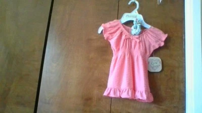 Real Love Size 4T ADORABLE NEW! Short Dress/Long Top w/Hair Tie Coral Ruffle Dot - Image 1 of 4