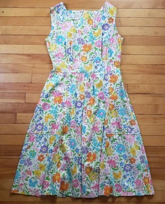 Vtg  60s Rosemary Long Sundress Colorful Rainbow Floral Butterfly Pocket  - Image 1 of 4