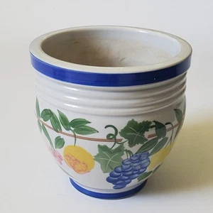 Fioriera vintage dipinta frutta vite vaso gres smaltato colorato arte italiana - Foto 1 di 9
