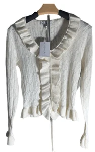 Jessica Simpson Skylar Strickjacke - XS Antikweiß, Rüschenbesatz, Pointelle Strick - Bild 1 von 9