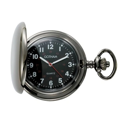 Gotham Men's Gun Metal Black Dial Covered Quartz Pocket Watch # GWC15042BBK - Image 1 of 4