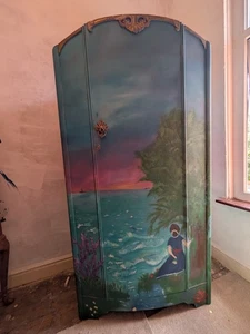 Hand-Painted Vintage Wardrobe – Ocean Sunset Scene, One-Off Art Piece - Picture 1 of 8