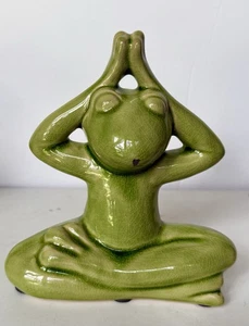 Yoga Posing Frog Figurine Ceramic Home Garden Decor 3D 7x6” - Picture 1 of 3
