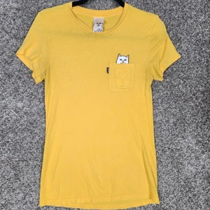 RipNdip Tee T-Shirt Damen Gr. SM gelb Lord Nermal Tasche Katze Mittelfinger Oberteil - Bild 1 von 9