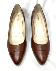 Cole Haan Pumps Damen 11 B braun Leder Blockabsatz Kappe Zehe Zur Karriere LESEN - Bild 1 von 13