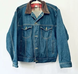 Vintage Marlboro Country Store Men’s Denim Jean Jacket Leather Collar Medium - Picture 1 of 4