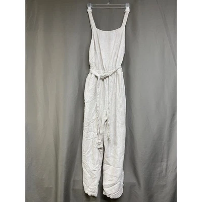 Mono para mujer Sonoma a rayas mezcla de lino sin mangas con cinturón beige crema M nuevo sin etiquetas Foto 1 de 4