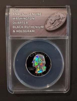 1963 Black Ruthenium and Hologram Washington Quarter 90% Silver ANACS Genuine!! - Image 1 of 2