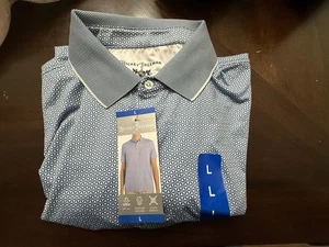NEW Hickey Freeman Mens L Golf Polo Shirt White/ Blue UPF 50+ Printed - Picture 1 of 6