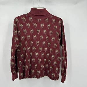 Equestrian Print Womens Burgundy Turtleneck Top Size L Horse Girl Western Preppy - Picture 1 of 5