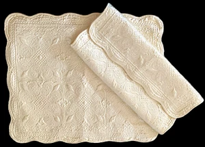 Amazing Fine Quilted Ecru Beige Satin PAIR Std PILLOW SHAMS Victorian Heart Co - Picture 1 of 10