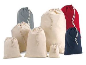 BEIGE RED BLUE GREY or BLACK Cotton Stuff Bag Gym Sack - 5 Sizes - Picture 1 of 6