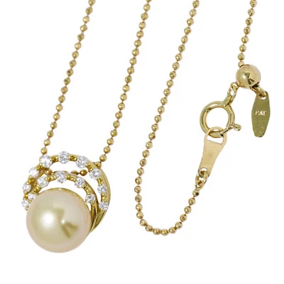 Collar de perlas de 10,3 mm de diamantes de 0,27 quilates de oro amarillo K18 6,8 g Foto 1 de 4