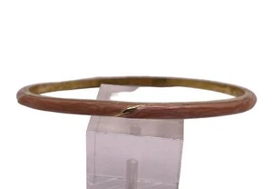 Bracelet Women Gold Tone and Pink Enamel Swirl Bangle 7.8" Thin Minimalist - Picture 1 of 6