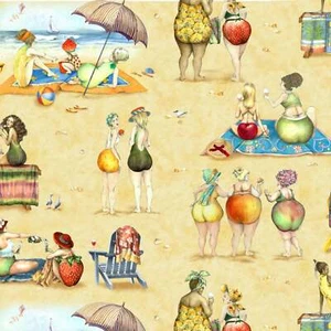 Fruit Ladies Beach Sand 100% Cotton Fabric by The Yard - Picture 1 of 1