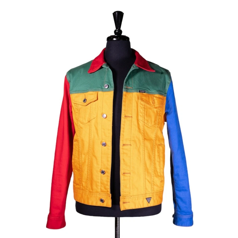 Guess J Balvin Vibras Denim Jacket Mens Medium Colorblock Y2K Moto Biker Trucker - Image 1 of 4