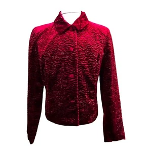 Pantology Womens Jacket Blazer Velvet Burgundy Red Wine Button Collared 12 - Picture 1 of 13