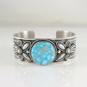 Andy Cadman Navajo Sterling silver Handmade Bracelet Water Web Kingman Turquoise - Picture 1 of 9