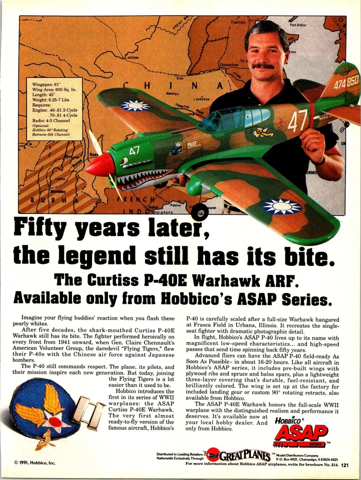 Hobbico Curtis P-40E Vintage 1986 Print Ad Ephemera Wall Decor - Image 1 of 1