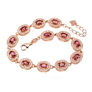 SHOLA Echt Natürlicher Rosa Rubellit / Rubelith Armband Sterlingsilber B119 - Picture 1 of 3