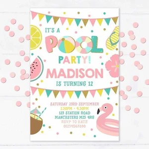 Personalised Pool Party Invitations, Summer Party, Birthday Invites, pack of 10 - Picture 1 of 1
