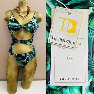 Traje de baño tropical TINIBIKINI NUEVO CON ETIQUETAS recortado MONOKINI hoja de palma talla grande - Imagen 1 de 12