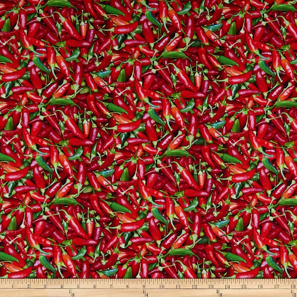 Food Festival Fabric - Digital Print Red Chili Pepper - Elizabeth's Studio YARD - Image 1 of 1