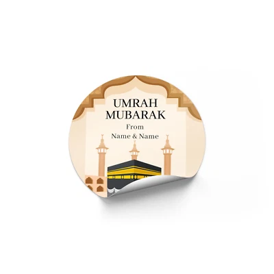 LIQUID_GRAPHICS Umrah Mubarak Stickers Labels Tags Umrah Personalised Hamper Cone Stickers
