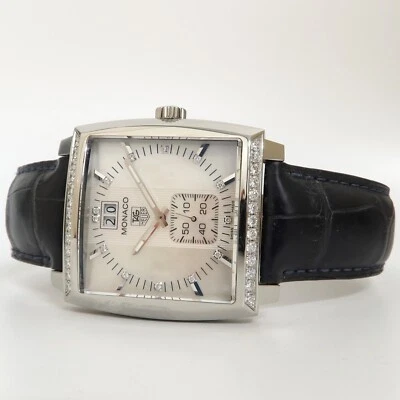TAG Heuer Monaco esfera madreperla bisel de diamantes de fábrica 37 mm cuarzo WAW1313 Foto 1 de 4