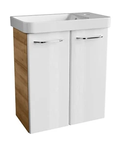 Fackelmann Gäste-WC Set MILANO Badmöbel Schrank Weiß/Braun Möbel Made in Germany - Bild 1 von 38