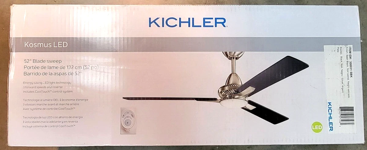 Kichler Kosmus 52" Ceiling Fan With LED Light & Remote - Satin Black, 3 Blades, Frosted White Glass - View #5