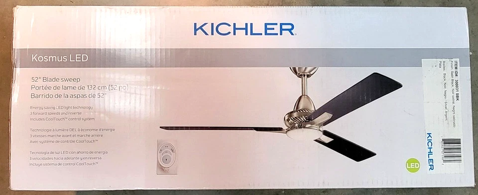 Kichler Lighting 300031 SBK Kosmus Ceiling Fan LED Light Black Silver NEW in Box - Image 1 of 1