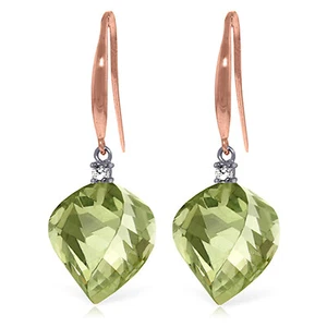 26.1 CTW 14K Solid Rose Gold Fish Hook Earrings Diamond Green Amethyst - Picture 1 of 4