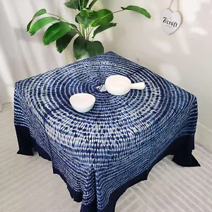 Tie-Dye Indigo Square Cotton Tablecloth / Concentric Circles / 57in - Picture 1 of 9