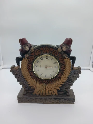 VINTAGE Bellhop Monkey Mantle Desk Clock.  Battery Operated Cover