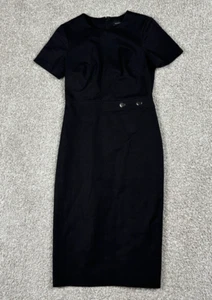 Banana Republic Birdseye Dress Womens Petite Size 0 Side Button Black Sheath - Picture 1 of 10