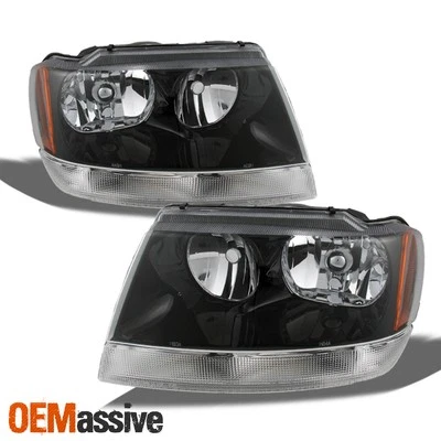 Faróis pretos de substituição Fit 99-04 Jeep Grand Cherokee faróis L + R - Imagem 1 de 4