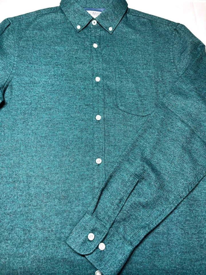 Penguin Mens Button Front Long Sleeve Cotton Polyester Green Logo Shirt Medium M - Image 1 of 4