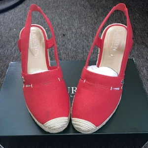 Ralph Lauren Penelopie Wedge Slip On Espadrille Shoes Women's Sz 6B Red - Picture 1 of 10